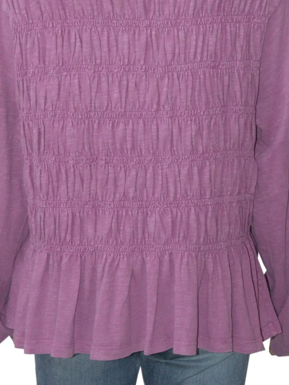 Pilcro Long-Sleeve Smocked Top Anthropologie Pullover Ruffle XS